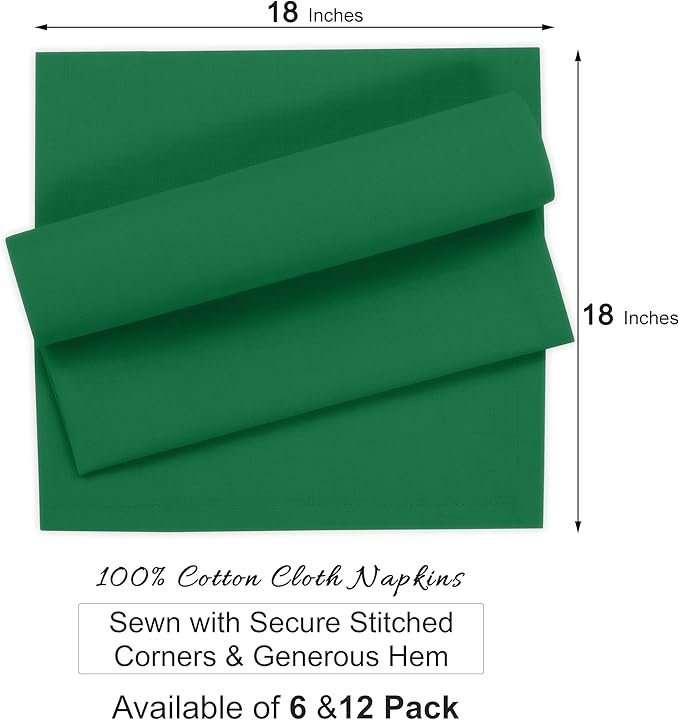 Ruvanti Premium Cloth Napkins Set of 12, 18x18 Inches, 100% Cotton, Washable, Soft & Absorbent, Perfect for Wedding, Christmas, ‎Thanksgiving Dinners - Amazon