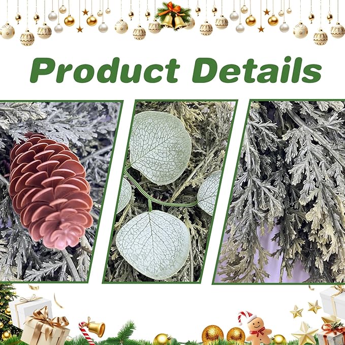 6FT Norfolk Pine Garland, Cedar Garlands with Eucalyptus,Artificial Pine Garland Christmas Decorations for Mantle Fireplace Outdoor Staircase