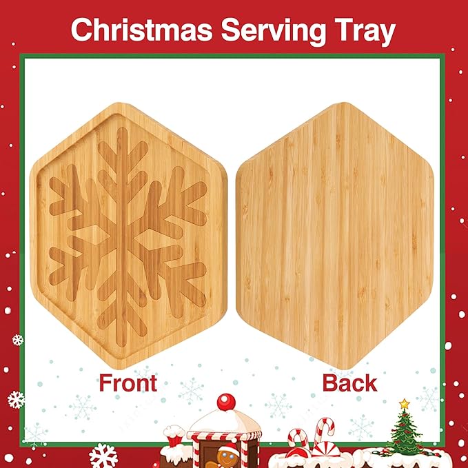 Christmas Serving Tray, Snowflake Shape Charcuterie Board, Bamboo Serving Platter Dish for Holiday Party Food Tray for Cheese Snack Fruit 10 x 8.7 x 0.6 Inches