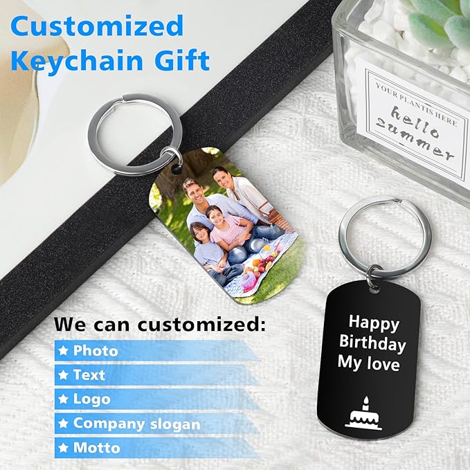 Double Side Custom Keychain with Picture Personalized Engraving Photo Text Customized Gifts for Men Women