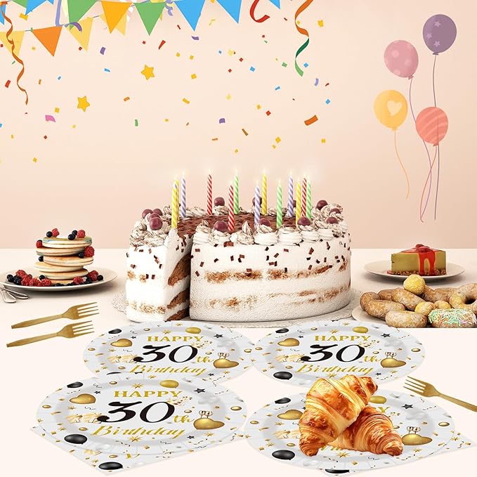 75PCS 30th Birthday Plates and Napkins Party Decorations, 7 Inch Premium Grey and Gold Happy Birthday Plates and Napkins Disposable Tableware Set 30 Year Old Birthday's Party Decor Women Men Her Him