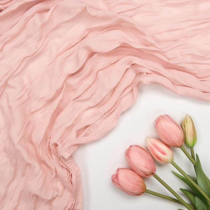 12 Pack Blush Pink Cheesecloth Table Runner 10FT Boho Cheese Cloths Gauze Fabric Table Runners 120 Inch Rustic Sheer for Wedding Birthday Party Baby Shower Centerpiece Home Decorations