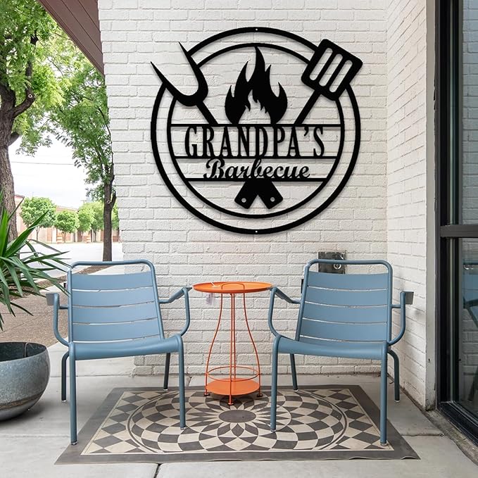 Custom Metal BBQ Grill Sign, Personalized Grandpa’s Barbecue Backyard Sign, Outdoor Kitchen Wall Art for Patio, Man Cave, Grill Master, Unique Gift for Dad, Grandpa, Husband, Family