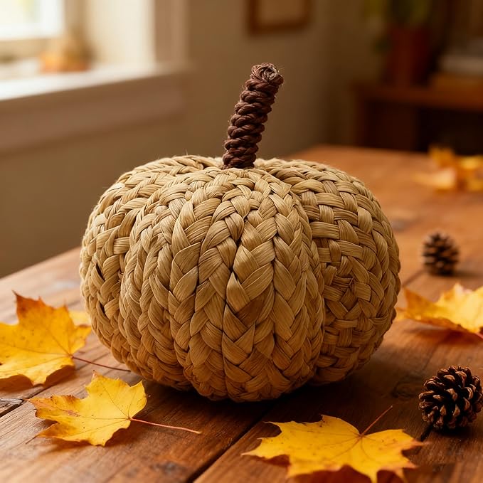 1Pcs of 6 Inch Reed Autumn Harvest Big Pumpkins,Serving as Fall Decorations for Thanksgiving & Halloween,are Suitable as Decorative Pumpkins for Table Centerpieces