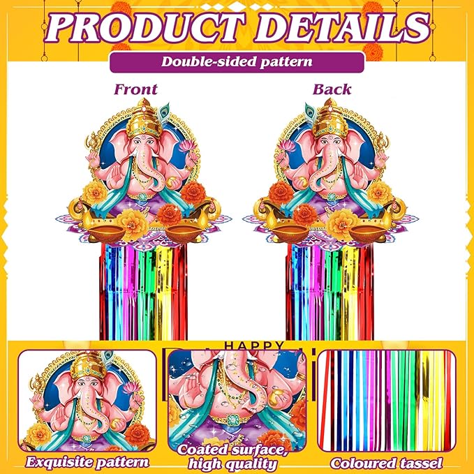 8 Pcs Diwali & Ganesh Chaturthi Outdoor Decorations with Tassels Diwali Yard Hanging Signs 3.3 ft Indian Festival Party Decorations with Ganesha Idol Peacock Lotus for Lawn Garden Decor