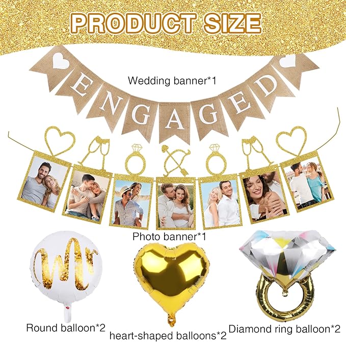 Engagement Party Decorations, Engagement Decor with Balloons and Photo Garland