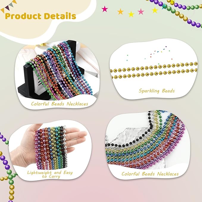 SHAOQINLIN 30 PCS Gold Bead Necklace, Gold Mardi Gras Christmas Beads Necklaces 33" Metallic Beaded Costume Necklaces Party Necklaces for Mardi Gras Parade Throws Wedding Birthday Pirate Party Favors