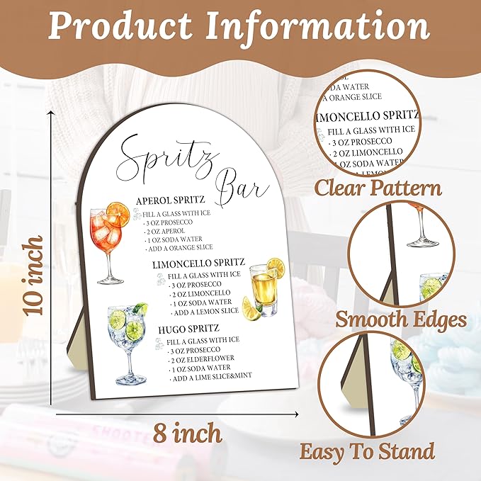 Spritz Bar Sign Sign, Spritz Bar Sign for Wedding Party, Cocktail Signs for Bride Shower, Cocktail Recipe Card Signs Decoration, Cocktails Drink Recipe for Baby Shower Wedding Parties Decor 8x10 In