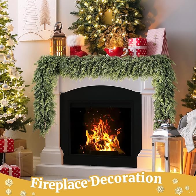 Upgraded 2X Thickened Lush Full Realistic Appearance 6FT Christmas Garland Non-Break Premium Quality Pine Garland for Mantle, Fireplace, Stairs, Indoor & Outdoor Christmas Decorations (1Pcs)