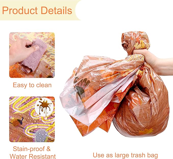 Mornajina 4 Packs 108 x 54 Inch Thanksgiving Fall Leaf Tablecloth Disposable Autumn Maple Leaf Table Cover Rectangle Plastic Table Cloth for Thanksgiving Decoration (Turkey)