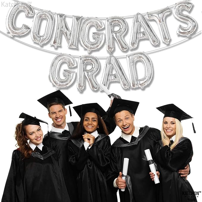 KatchOn, Silver Congrats Grad Balloons - 16 Inch | Foil Congrats Grad Balloon Banner For Graduation Decorations 2025 | Congratulations Balloons | Graduation Party Decorations