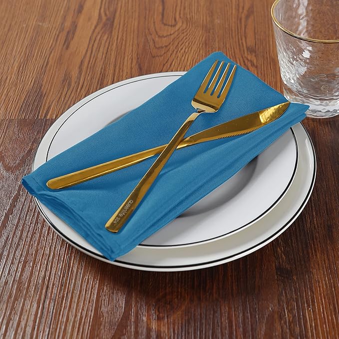 Cupuamon Cloth Napkins 17x17 inch Washable Polyester Dinner Napkins Soft Table Napkins for Wedding Party Dining Banquet(Mediterranean Blue,12PCS)