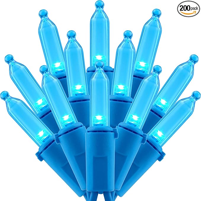 200 Blue LED Christmas Lights with Blue Wire, Pack of 2 Sets 33 ft 100 Count UL Certified Commercial Grade String Light (Blue)