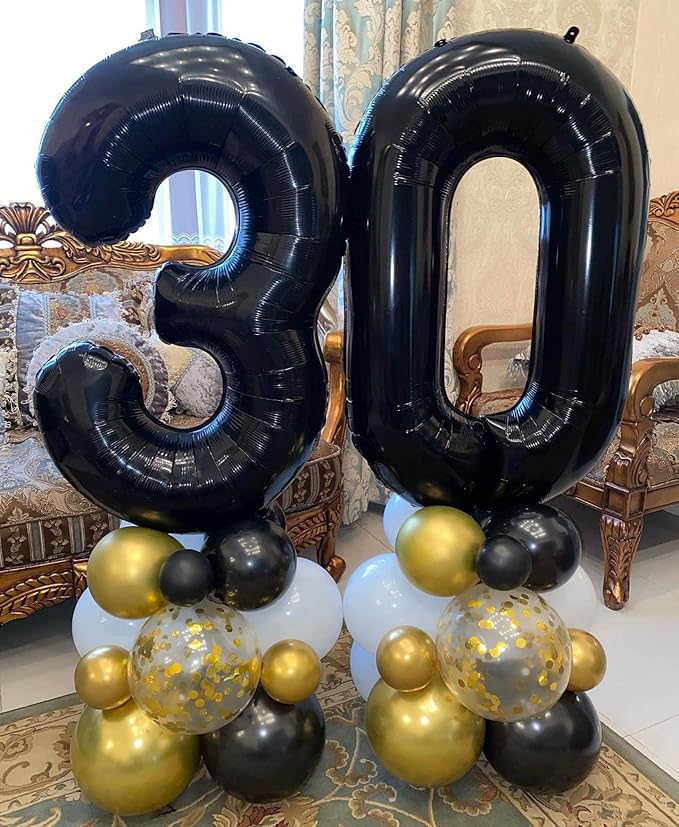 40 Inch Black 30 Number Balloons Giant Jumbo Huge 30 Foil Mylar Helium Number Digital Balloons Black Birthday Mylar Digital Balloons Dirty 30th Birthday Party 30th Anniversary Events Party Decorations