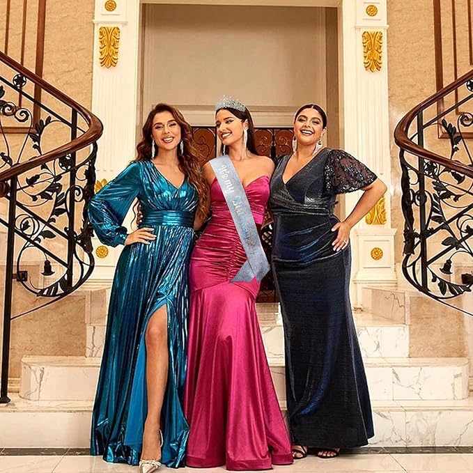 VELSCRUN AB Silver Crystal Birthday Tiara Crowns for Women Girls It's My Birthday Sash Queen Girls Princess Crown with Combs Happy Birth Party Decorations Mom Sisters Birth Gift Hair Accessories