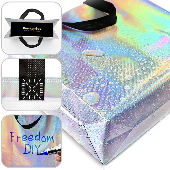 KeerxunBag 12Pcs Reusable Gift Bags（Includes Tissue Paper） Gift bag with handle Birthdays Parties Holidays Weddings Medium 13x5x11in Rainbow Color Gift Bags
