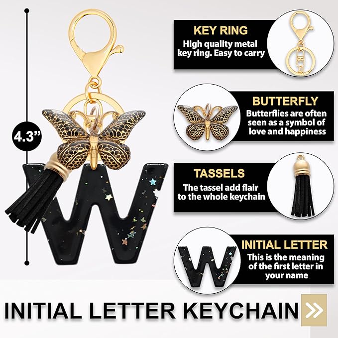 Initial Letter Keychain, Butterfly Keychain Cute Resin, Initial Keychain Backpack Charms, Key chain for Women, Girls