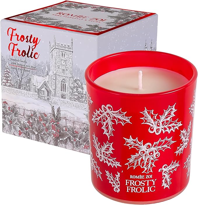 ROMIIE ZOI Christmas Scented Jar Candle - 6oz Soy Wax Candle - Frosty Frolic Infused with Pine Forest Aroma - with Beautiful Keepsake Box Special for Christmas/Holiday Gifts