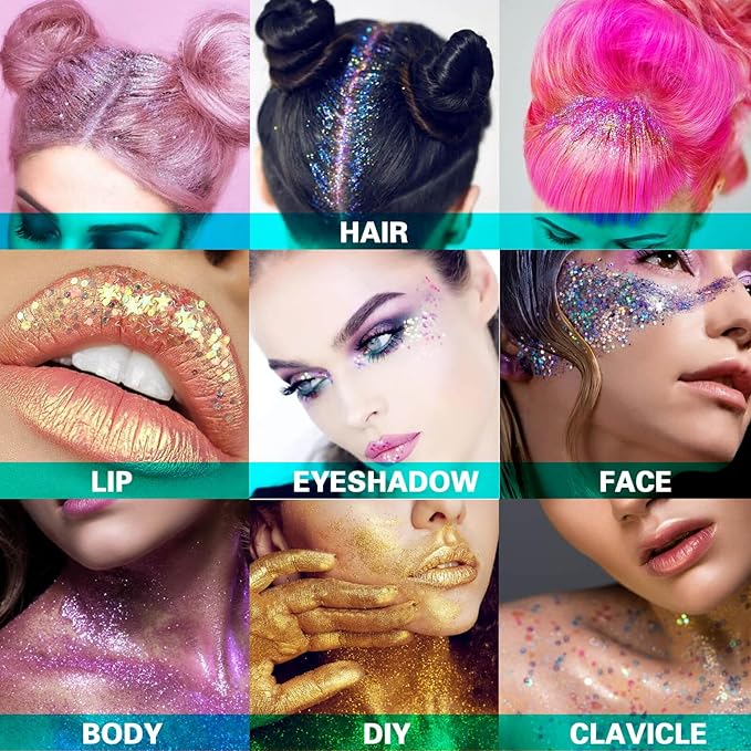 Christmas Face Hair Glitter Gel,Green Red Silver Body Glitter Gel,Stocking Stuffers Gift Kids Self-Adhesive Sequins Glitter,Sparkling Christmas Makeup for Women Girls,50ML