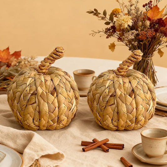 2Pcs of 4Inch Reed Autumn Harvest Small Pumpkins,Serving as Fall Decorations for Thanksgiving & Halloween,are Suitable as Decorative Pumpkins for Table Centerpieces