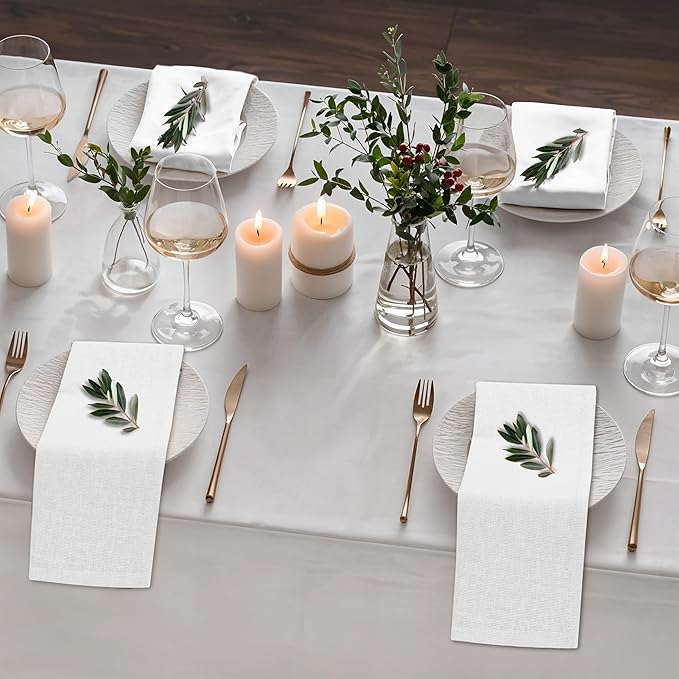 Ruvanti Linen Napkins Set of 12, 18x18 Cloth Napkins, Cotton Linen Blend Napkins Cloth Washable, Soft, Reusable Dinner Napkins for Wedding, Parties, Christmas, Thanksgiving, Everyday Use - White