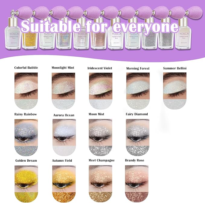 Yosca Body Glitter Spray, 30ML Loose Body Shimmer Powder Iridescent Hair Spray White Glitter Sparkle Highlighter Makeup Festival Concert Party Accessories for Rave Clothes Hair Face Nail Art