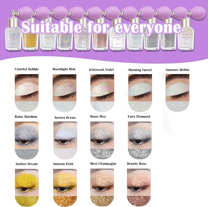 Yosca Body Glitter Spray, 30ML Loose Body Shimmer Powder Iridescent Hair Spray White Glitter Sparkle Highlighter Makeup Mardi Gras Festival Concert Party Rave Accessories for Clothes Hair Face Nail