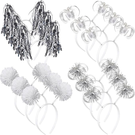 Censen 12 Pcs Christmas Pom Pom Headbands Spirit Party Headwear Tinsel Ponytails Head Bopper for Birthday Holiday