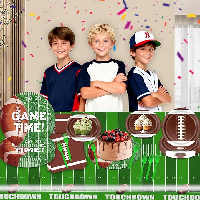 101Pcs Football Birthday Party Decorations Football Party Supplies Tableware Set-Football Plates and Napkins,Tablecloth,Forks for Boys Football Game Day,Tailgate Party Decorations,Serve 25 Guests