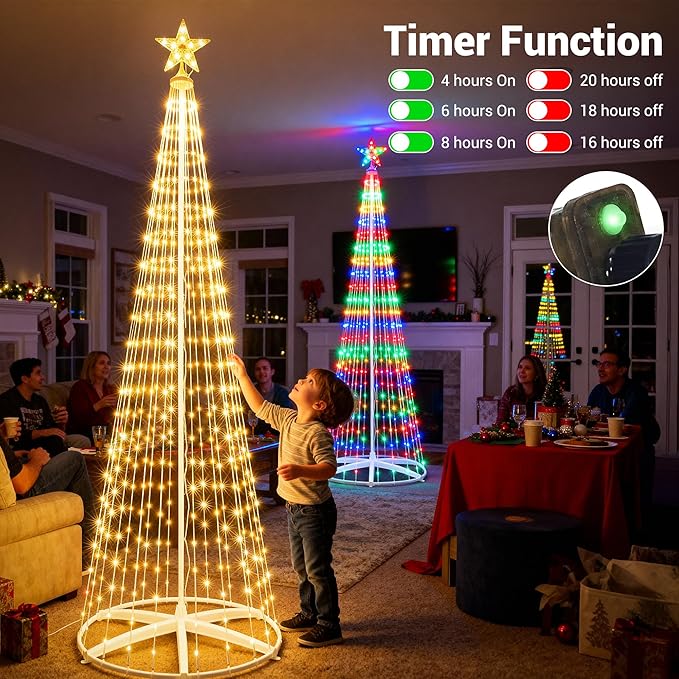 iBaycon Christmas Tree Star Lights, 9.5FT 478 LEDs Color Changing Artificial Lights with Remote Control Timer Outdoor Waterproof for Home Party Christmas Decorations (Warm White to Multicolor)