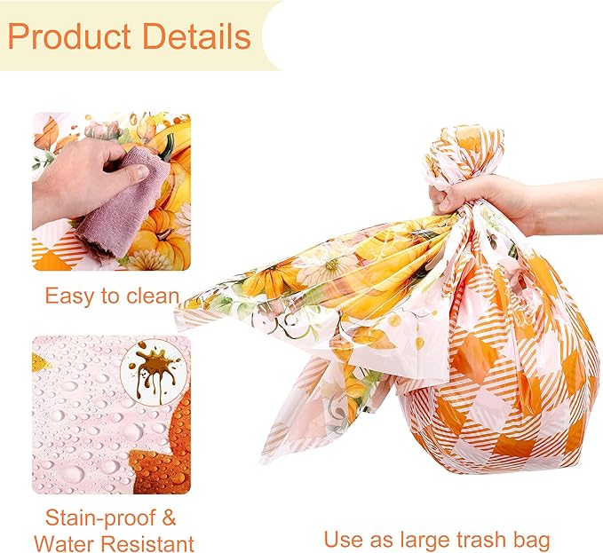 Mornajina 4Packs 108 x 54 Inch Thanksgiving Orange Gingham Tablecloth DisposableTable Cover Rectangle Plastic Table Cloth for Thanksgiving Table Decoration (Orange Gingham)