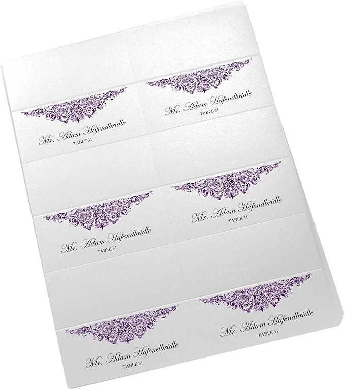 Paisley Printable Place Cards, Eggplant (Choose Color), Set of 60 (10 Sheets), Laser & Inkjet Printers - Wedding, Party, Dinner, and Special Events - Made in the USA
