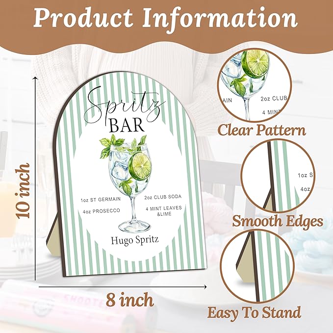 Spritz Bar Sign, Signature Drink for Wedding, Cocktail Spritz Recipe Card Signs, Vintage Stripes Cocktail Signs for Bride Shower, DIY Cocktails Drink Recipe Card for Bridal Shower Wedding Decoration