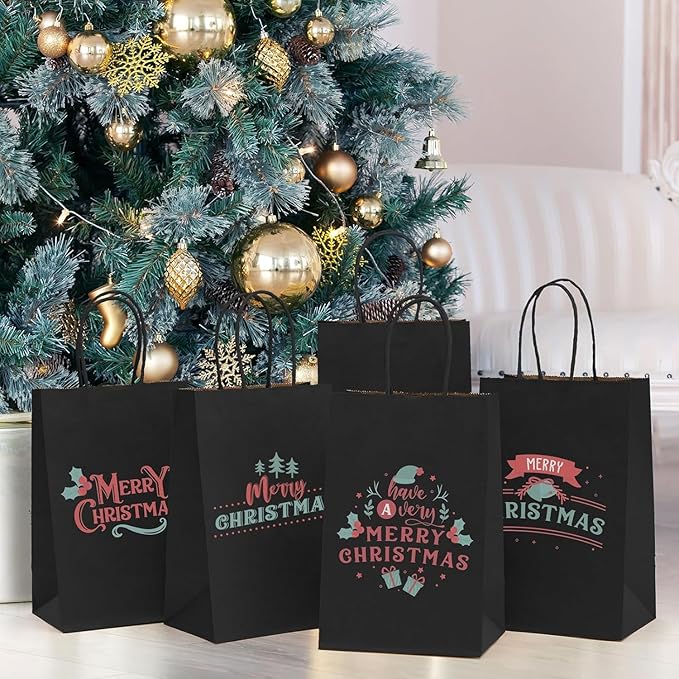 MESHA Gift Paper Bags 20000 PACK 5.25x3.75x8'' Black Small Shopping Kraft Bags Bulk with Handles Reusable for Business,Grocery,Birthday,Wedding,Kids Party,Favors