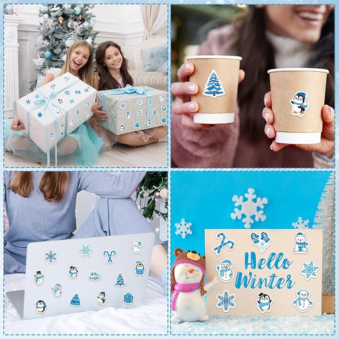 300Pcs Winter Foam Stickers, Self-Adhesive Penguin Snowman Snowflake Stickers Winter Themed Sticker Decorations for Winters Holiday DIY Arts Crafts Party Favors School Activity Reward