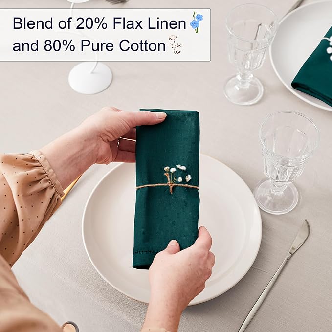 Ruvanti Premium Linen Napkins Set of 4-20x20 Inch, Classic Hemstitch, Mitered Corner Cloth Napkins ‎‎- Soft, Elegant Dinner Napkins Cloth Washable for Weddings, Parties, Everyday Use - Teal