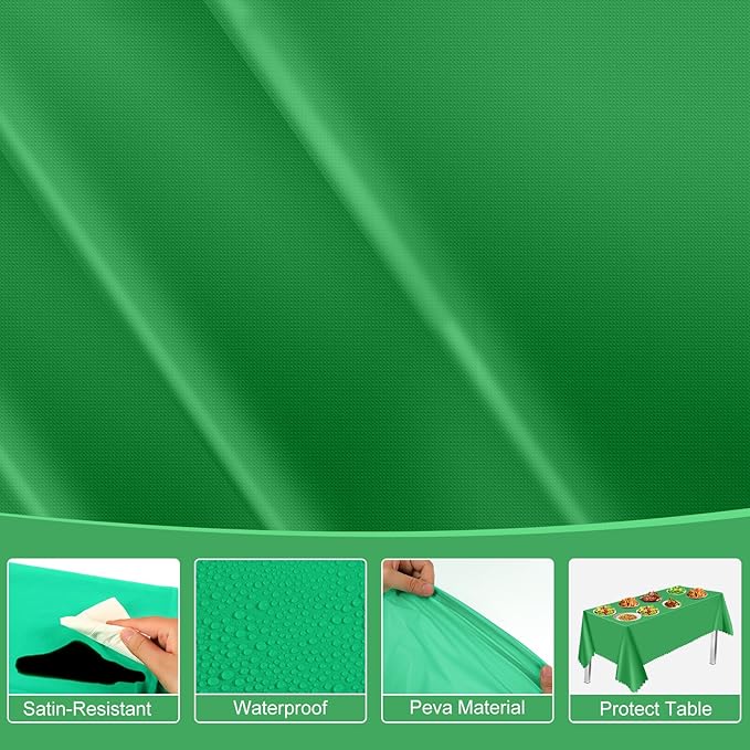 6 Pack Green Plastic Tablecloth, 54 x 108 inch Christmas Scalloped Tablecloths Disposable Green Table Cloth for RectangleTables,Waterproof Table Cover for Christmas Birthday Anniversary Party