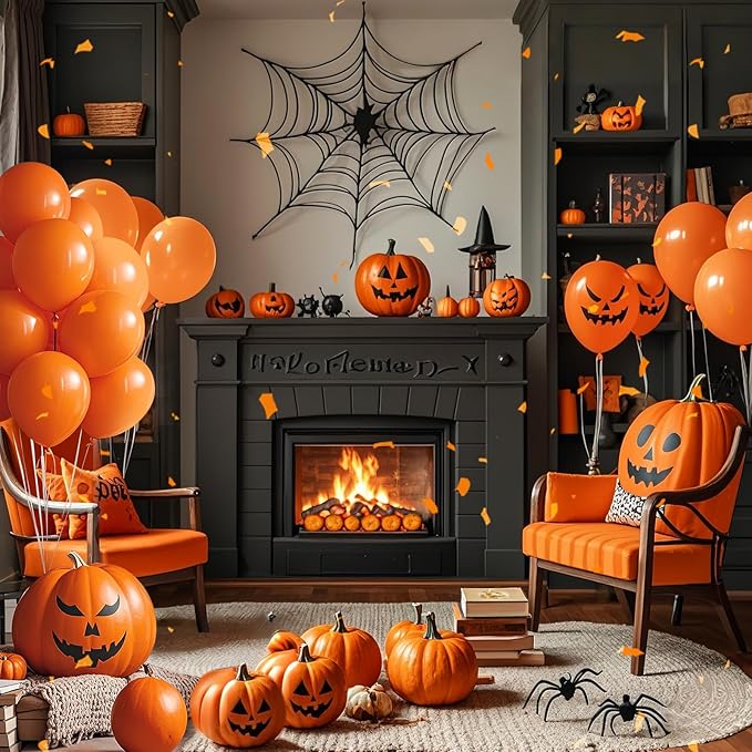 Orange Balloons, Latex Party Balloons with Ribbons, 100 Pack 12 inch Orange Round Helium Balloons for Autumn Wedding, Graduation,Birthday,Halloween Party Decorations and Spooky Party