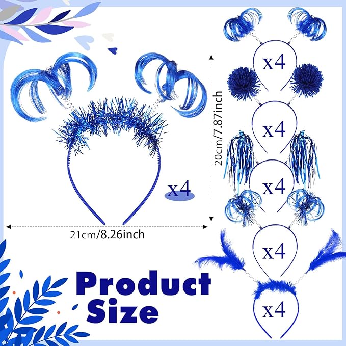 Censen 24 Pcs Pom Pom Headband Tinsel Wrapped Ponytail Head Bopper Costume Headwear Halloween Party Accessory