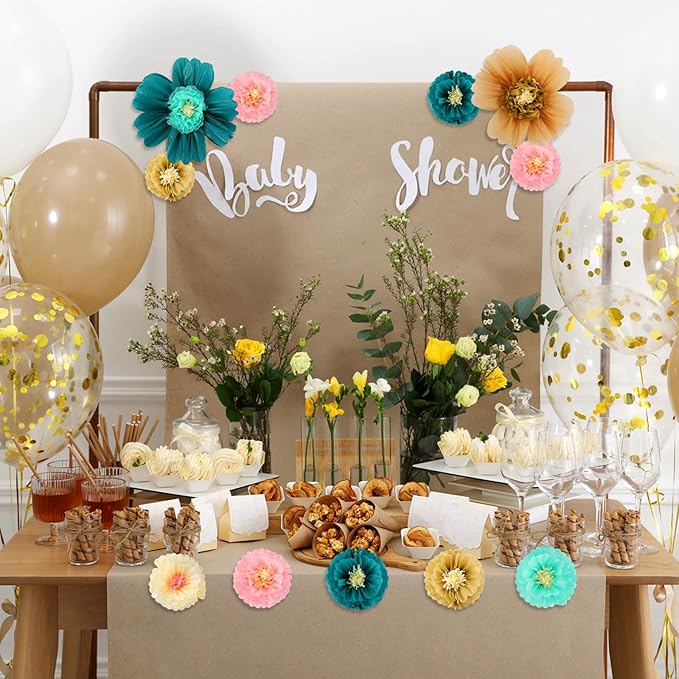 Crowye 12 Pcs Large Colorful Tissue Paper Flowers Decorations 20" Giant Fiesta Crepe Paper Flowers for Wall Decor Backdrop Mexican Wedding Birthday Baby Shower Carnival Party Craft (Stylish Color)