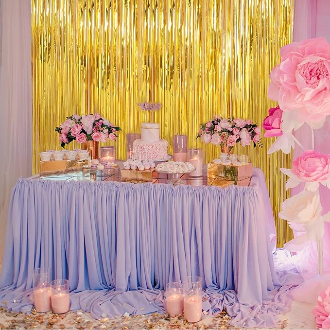 Crosize 5 Pack 3.3 x 9.9 ft Gold Foil Fringe Curtains Party Decorations, Gold Tinsel Curtain Backdrop for Parties, Door Streamers, Glitter Streamer Backdrop for Birthday Decoration