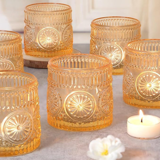 6Pcs Large Votive Candle Holders Gold Glass Tealight Candle Holders for Wedding, Table Centerpiece, Party, Birthday, Home Decor