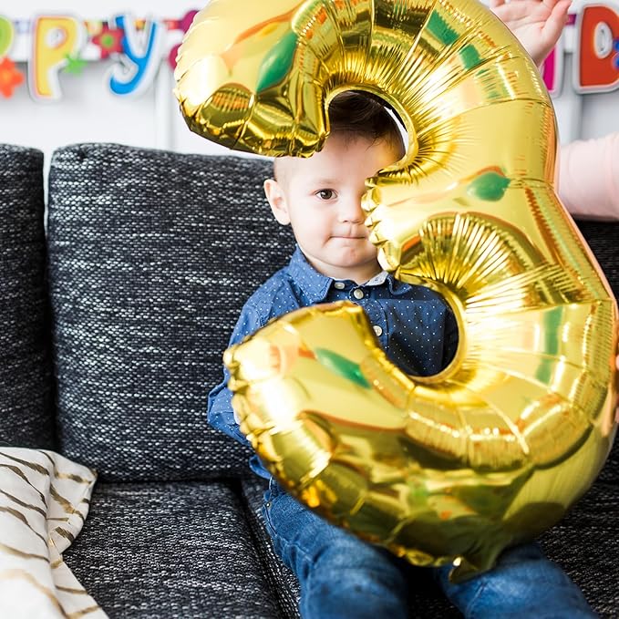 Smlpuame 40 inch Number Balloon 0-9 Gold Large Number 3 Balloons,Digital Balloons for Birthday Party Celebration Decorations Supplies, Helium Foil Number Balloons for Wedding Anniversary