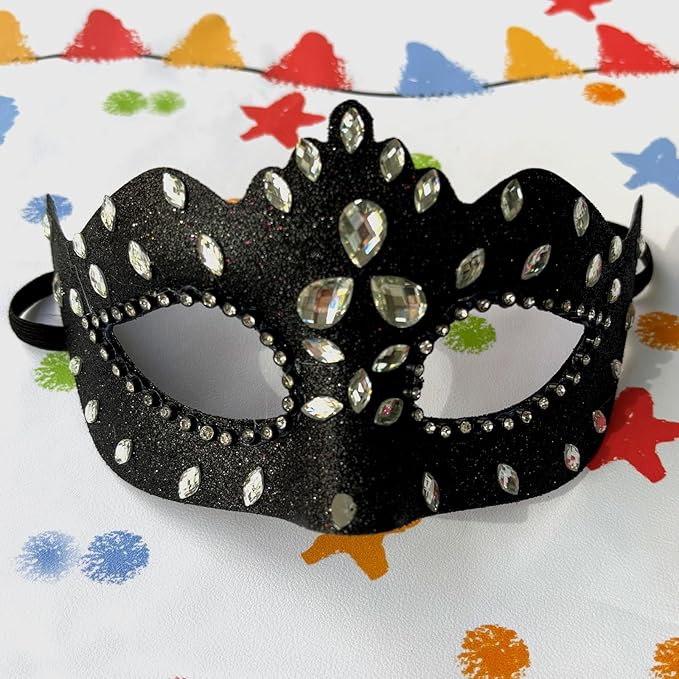 Masquerade Mask with Diamond Inlaid, Venetian Ball Crown Face Masks, Powder Coated Frosted Mask for Party Props