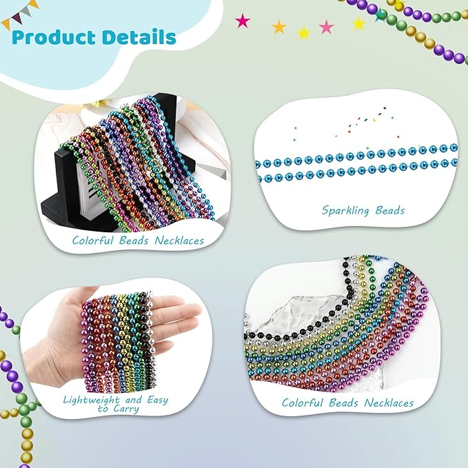 SHAOQINLIN 24 PCS Teal Bead Necklaces, 33‘’ Teal Mardi Gras Beads Necklaces Turquoise Party Beads Necklace Bulk Round Beaded Necklaces for Mardi Gras, Christmas, School Spirit Day Party Favors