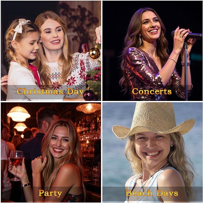 6PCS Glod Glitter Freckles Tattoo, Gold Freckles Temporary Face Tattoos, Gold Star Freckle, Body Face Glitter for Women Girls, Waterproof Long-Lasting Party, Festival, Concert Makeup Accessories