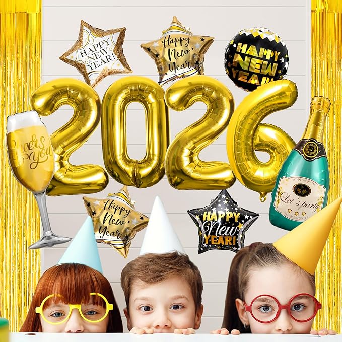 Happy New Years Eve Party Supplies 2026, 11 Pcs Foil Balloon New Years Decorations Set