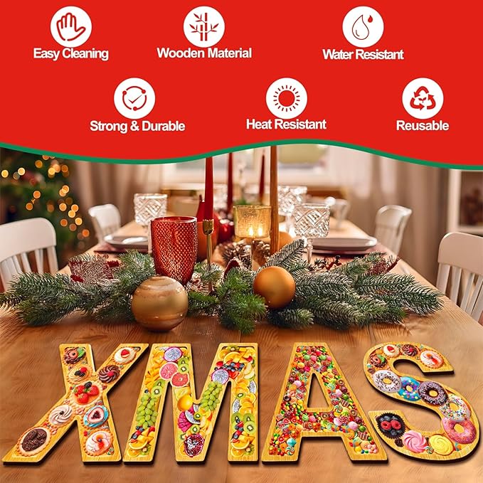 Christmas Charcuterie Boards Xmas Serving Platters Wooden Christmas Serving Trays for Food Candy Fruit Container Fillable Xmas Tabletop Serving Dish Charcuterie Boxes for New Year Party Home Supplies