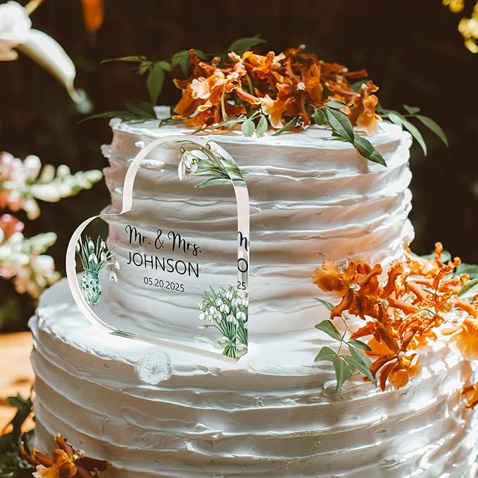 Custom Wedding Heart Acrylic Plaque,Mr & Mrs Cake Topper,Personalized Wedding Keepsake/Gift/Sign (Style 13)