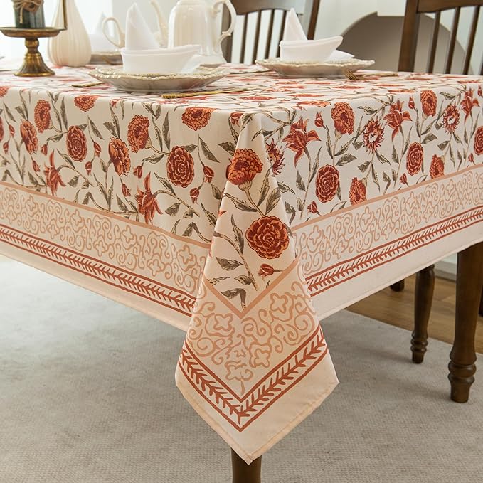Valentine's Day Tablecloth Waterproof, Red Floral Farmhouse Tablecloth Vintage French Style Home Decor, Elegant Floral Design, Stain Resistant, Perfect for Dining & Kitchen, W52 x L70 inch